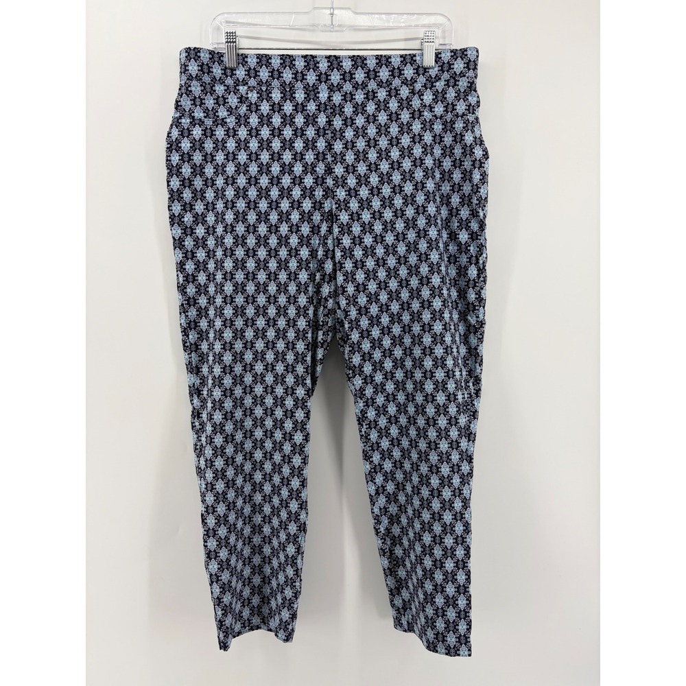 89th & Madison Women's Geometric Print Cropped Pants Blue Black‎ Pull On Size L